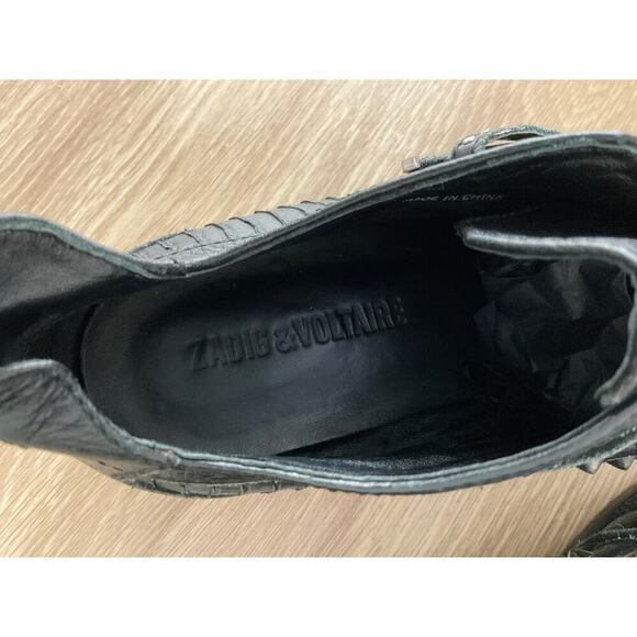 Zadig & Voltaire Leather Spiked Buckle Oxford Flat Shoe Black - Picture 6 of 7